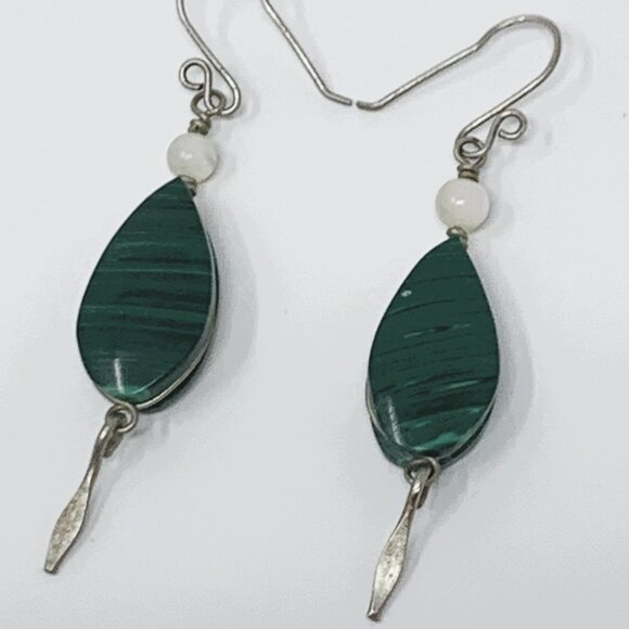 Malachite Drop Earrings with Shell Beads - Picture 1 of 11
